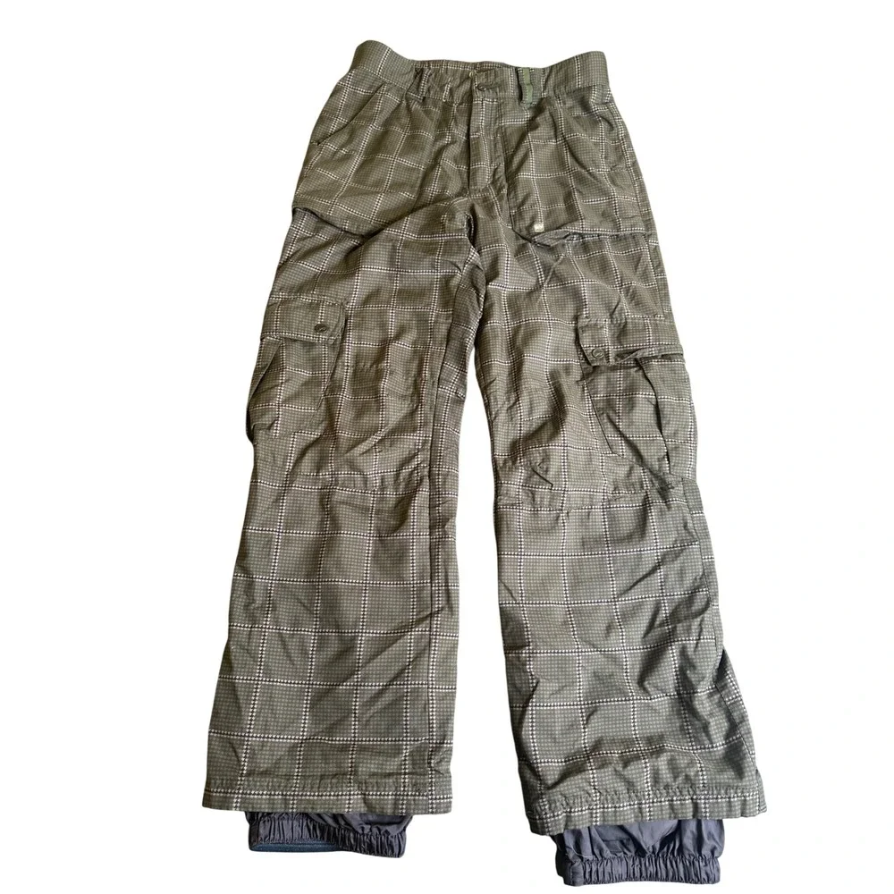 Orage Men's Olive Plaid Houndstooth Cargo Snow Ski Pants Size Medium